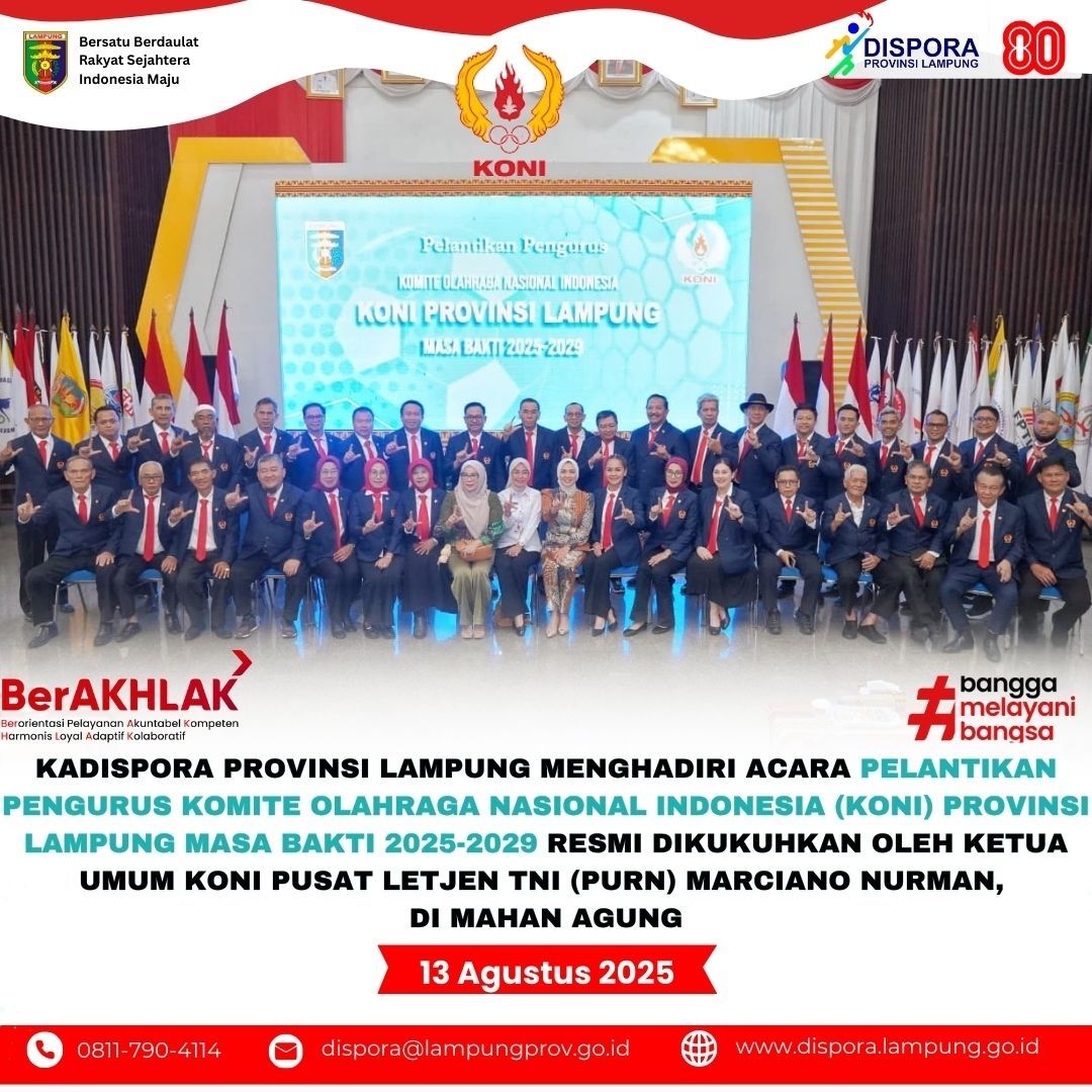 Pengurus KONI Provinsi Lampung Masa Bakti 2025–2029 Resmi Dikukuhka