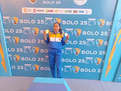 Pelari Lampung Novi Anggun Lestari meraih emas dan perunggu dalam Kejurnas Atletik 2025 di Surakarta